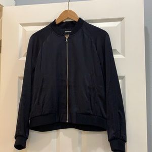 Express Navy Blue Satin Bomber Jacket